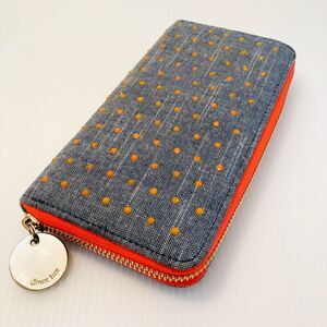 Deux Lux Hot Neon Orange Embellished Denim Fashion Punk Zipper Wallet 90s Retro